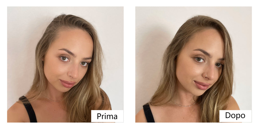 Immagini confronto prima e dopo dell'uso delle fibre per capelli Lemooree 2